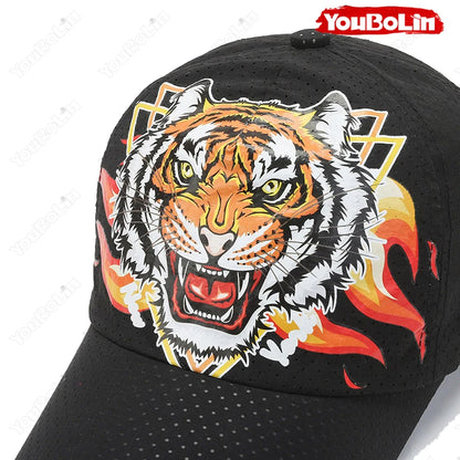 Czapka baseballowa Outdoor Tiger Face, letni materiał szybkoschnący, konstrukcja z siateczki i perforacji, czapka z etnicznym nadrukiem chroniąca przed słońcem