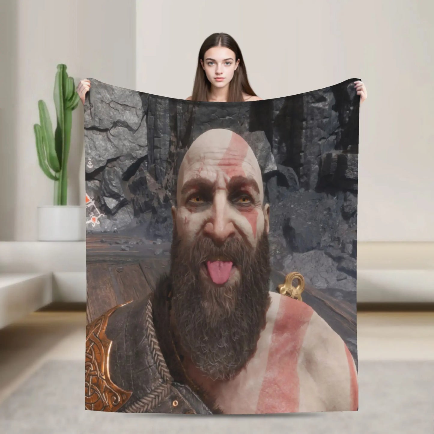 Super Soft Blanket Travel Office God of War Game Gamers Kratos Throw Blanket  Flannel Bedspread For Outdoor Sofa Bed Cover