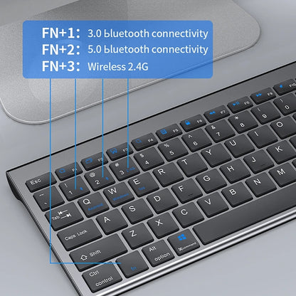 Teclado inalámbrico Bluetooth 5.0&3.0&2.4G FN+1/2/3 de doble modo, 350mAh, ultrafino, para portátil, PC, TV, iPad, Macbook y Android