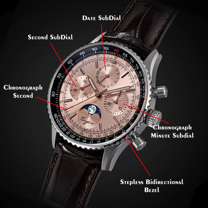 Sugess Chronograph Watch of Man ST1908 Swanneck Movement Mechanical Moonphase Wristwatches Waterproof Calendar Vintage New S468