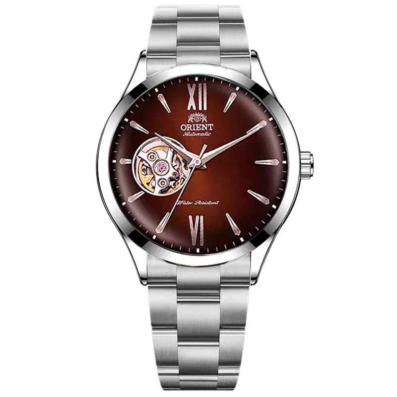 Orient Men's Automatic Open Heart Watch Blue Dial Stainless Steel Band Casual Dress Wristwatch 30M Water Resistant Fashion Watch