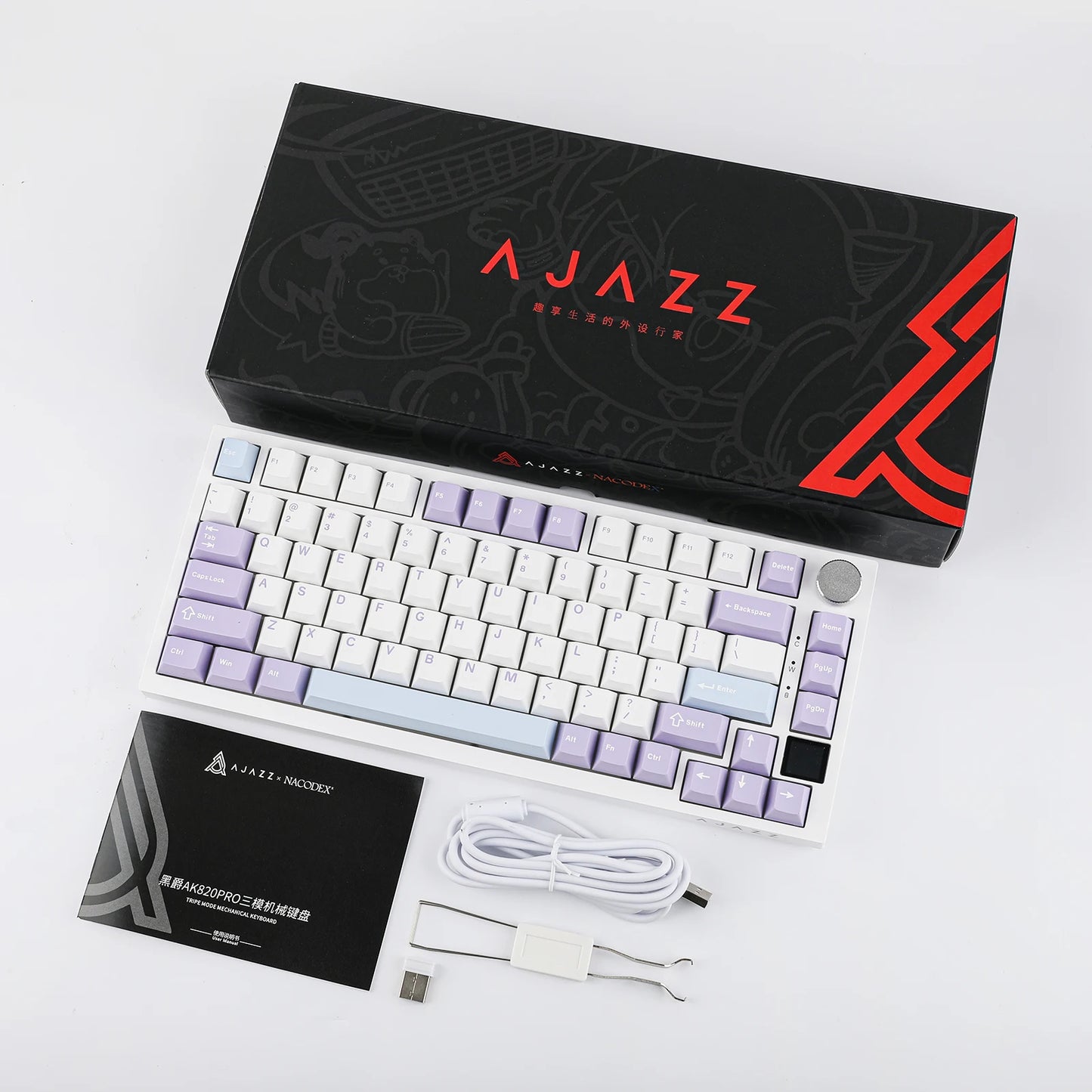 Ajazz AK820 Pro 75% Bluetooth 5.1/2.4G Wireless/Wired Gasket-mounted Mechanical Keyboard with TFT Screen for Mac/Win
