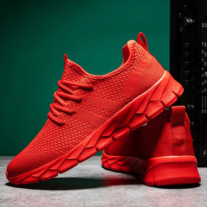 Sapatos de homem Four Seasons novos tamanhos grandes em malha Flyknit, leves e respiráveis, sapatilhas desportivas casuais com sola macia para corrida ao ar livre
