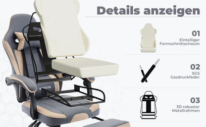 Sedia da gaming WOTSTA con poggiapiedi, sedia gamer ergonomica con cuscino lombare e poggiatesta, sedia per computer regolabile in altezza