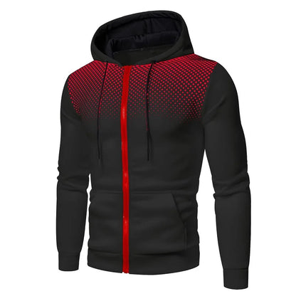 Men's Zip Up Hoodie Pocket Polka Dot Print Hooded Sweatshirt Sport Outdoor Casual Slim Fit Men Spring Autumn Zipper Hoodie