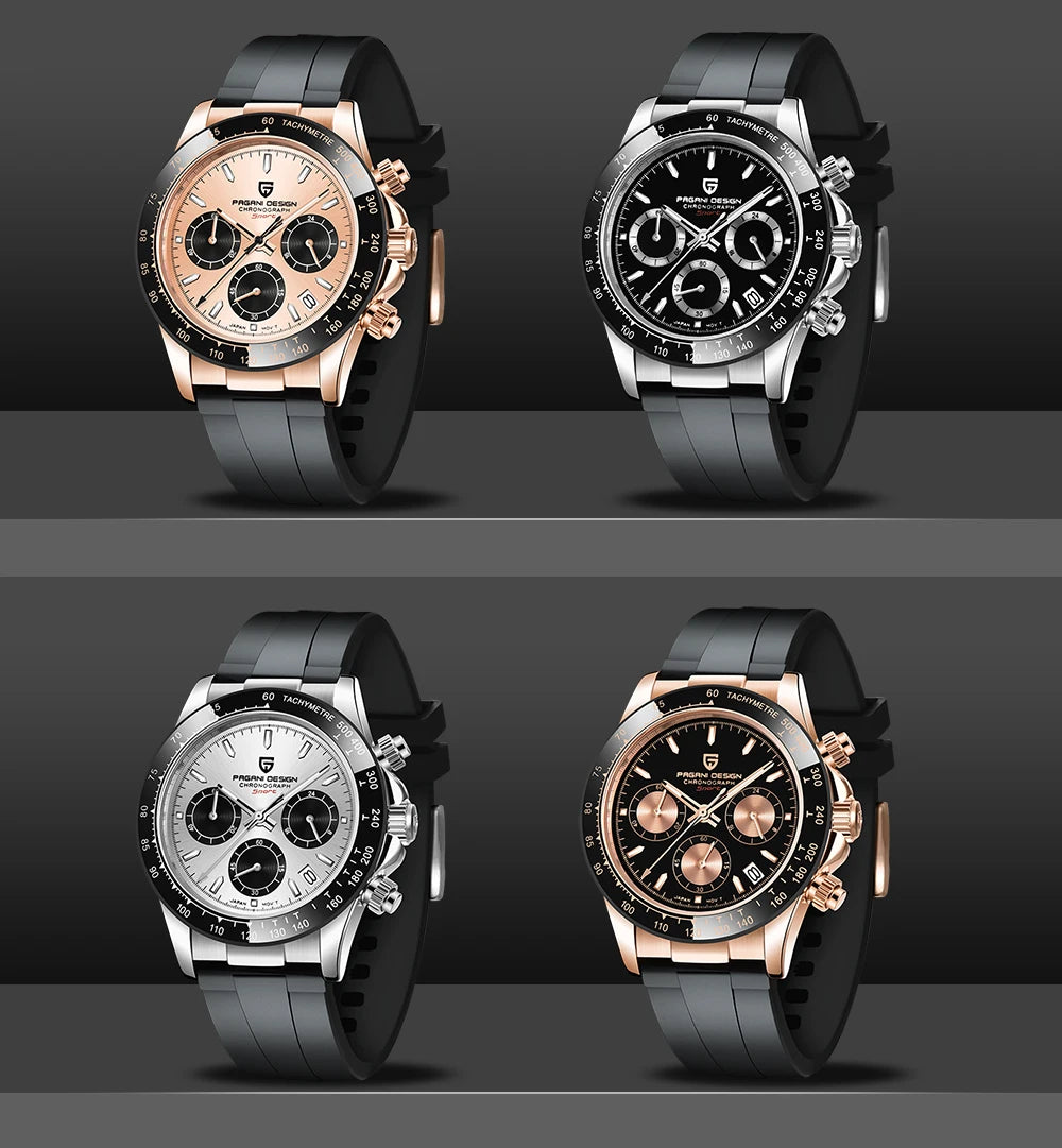 PAGANI DESIGN New Gold Blue Luxury Quartz Watch For Men Gift Box VK63 Movt Chronograph Sapphire Crystal Stainless Steel Watch
