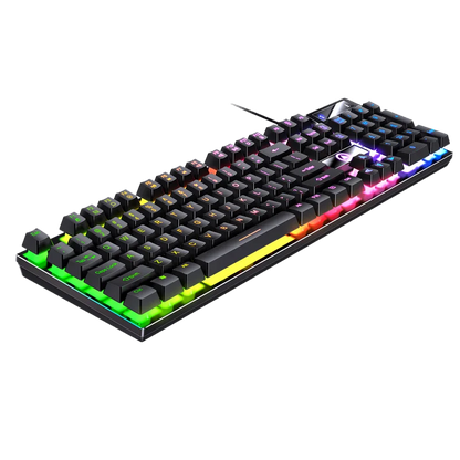 Teclado gaming USB con cable y retroiluminación, teclado gamer de 104 teclas para ordenador/portátil/PC, diseño ergonómico, accesorio gaming para oficina