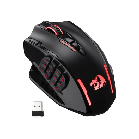 Ratón gaming Redragon M913, 16000 DPI, con cable e inalámbrico 2.4Ghz, óptico RGB, 16 botones programables, negro/blanco