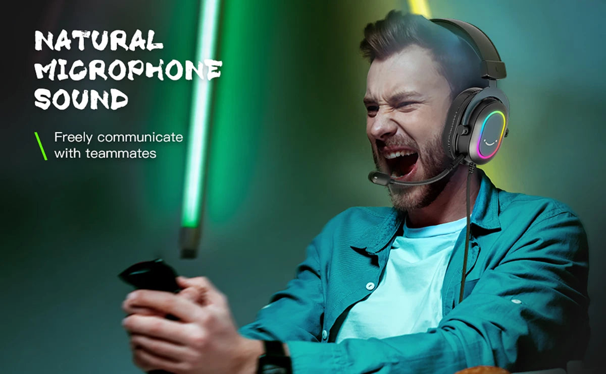 Cuffie gaming RGB FIFINE con microfono – cuffie cablate over-ear con suono surround 7.1 per PC, PS4 e PS5, con 3 modalità EQ