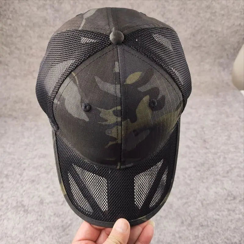 Atmungsaktive Sommer-Baseballkappe aus Mesh für Herren, für große Kopfgrößen, verstellbar, Freizeitkappe, Camouflage-Design, Outdoor-Dschungelkappe, Herren, 62 cm