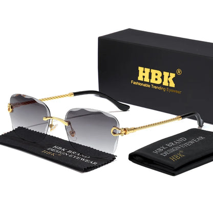 Lunettes de soleil métalliques sans monture HBK pour homme, lunettes de soleil « Wave Cutting » pour femme, lunettes de voyage et de shopping, lunettes de vue UV400, style estival