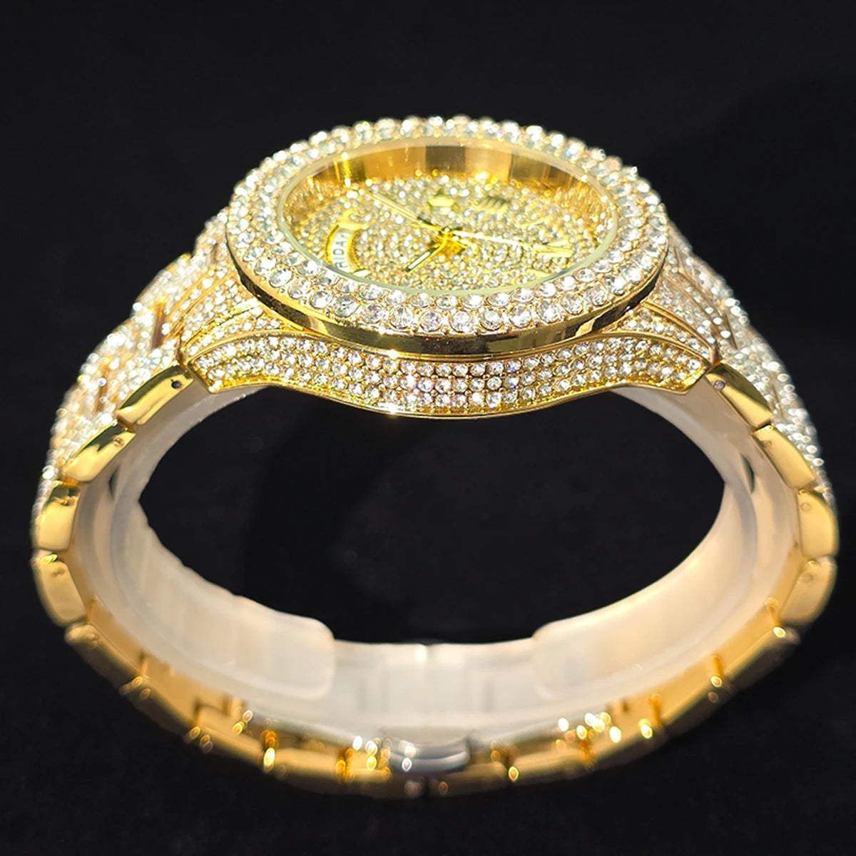 Men's Gold Quartz Watches Calendar Week Display Diamond Watch For Man Dropshipping