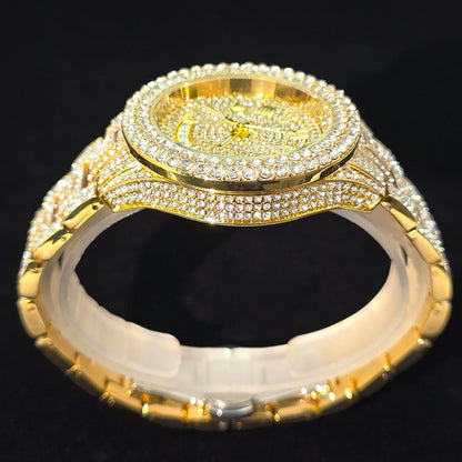 Men's Gold Quartz Watches Calendar Week Display Diamond Watch For Man Dropshipping