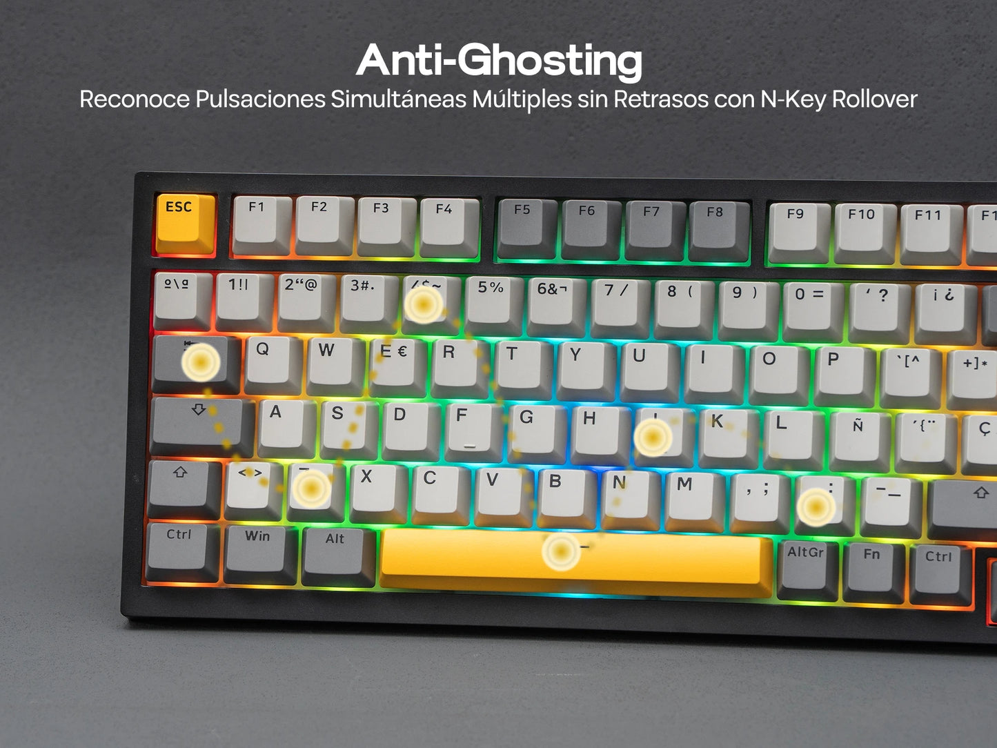 ISO-ES-Layout EPOMAKER X AJAZZ AK820 PRO 75% Spanisches Layout Kabelgebundene/2.4GHz/BT mechanische Tastatur mit Display & Drehregler für PC/Mac