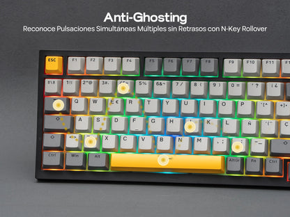 ISO-ES-Layout EPOMAKER X AJAZZ AK820 PRO 75% Spanisches Layout Kabelgebundene/2.4GHz/BT mechanische Tastatur mit Display & Drehregler für PC/Mac