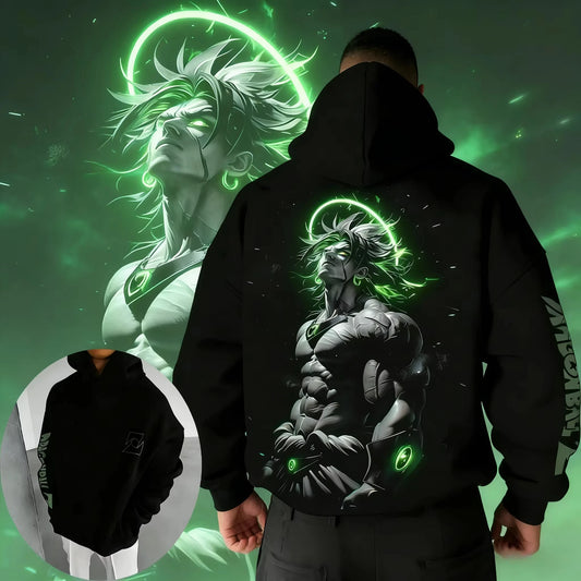 Sweatshirt com capuz estampada New Dragon Ball Z Broly Neon Halo Art para homem e mulher, hoodie para homem, top desportivo com capuz, hoodie Y2K