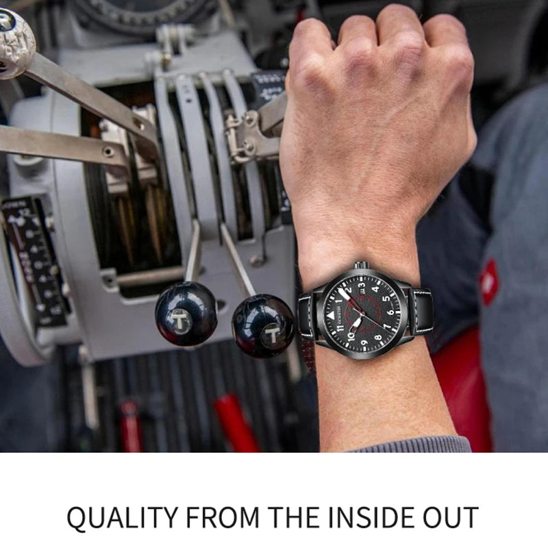OCHSTIN Mens Fashion Luxury Mechanical Automatic Skeleton Watch Transparent Back Cover Creative Design With Yellow Calendar Dial