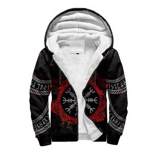 Sweat à capuche unissexo de inverno mais espesso com fecho, estampado 3D Mjolnir Odin Raven Wolf Tattoo, fato de treino casual com capuz, casaco quente em polar KD16