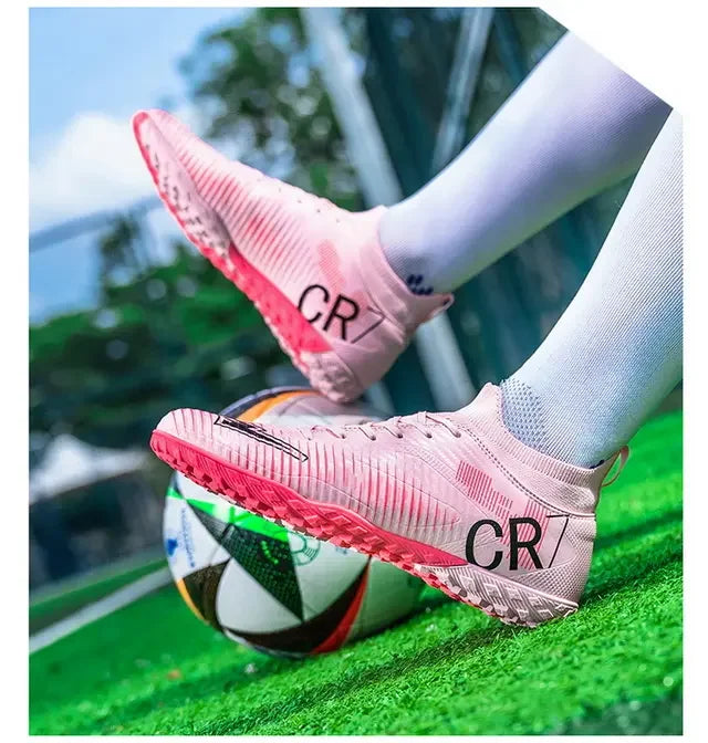 Scarpe da calcio per bambini antiurto sulla punta, chiusura con lacci, tacchetti corti antiscivolo, resistenti all’usura e traspiranti, per partite su erba all’aperto