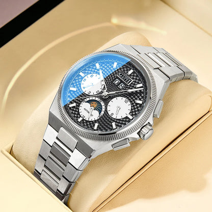 BONEST GATTI 2026 New Men's Automatic Watch 316L Stainless Steel Luminous Date Week Month 24H Display Business Mechanical Watch