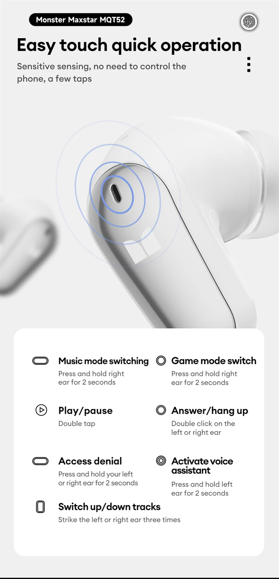 Auriculares Monster MQT52 sem fios Bluetooth 5.4 com bateria de longa duração, auscultadores gaming de modo duplo, som estéreo Hi-Fi e microfone