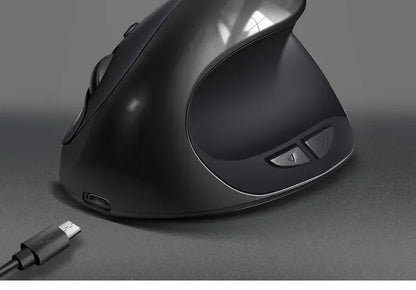 BTS-908 Mouse verticale ricaricabile di tendenza, mouse wireless ergonomico con ricevitore USB 2.4G, DPI regolabile fino a 1600 e 6 pulsanti
