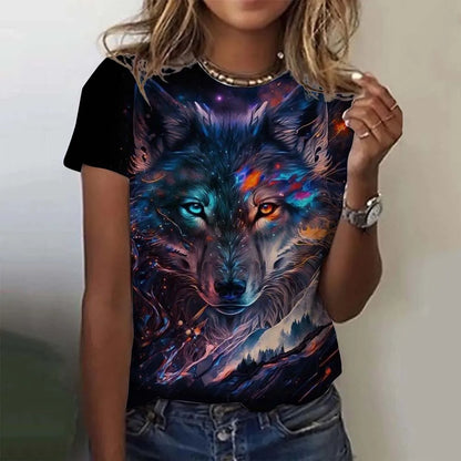 3D Printed  Animal T Shirt For Women Funny Wolf Pattern Tees Summer New Harajuku T-Shirts Y2k Tops Loose Short Sleeves Clothes