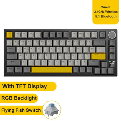 AJAZZ AK820 Pro Gaming Mechanical Keyboard 75% Wireless Bluetooth RGB Hot-Swappable Mechanical Keyboard with Volume Knob for PC, Mac & Laptop