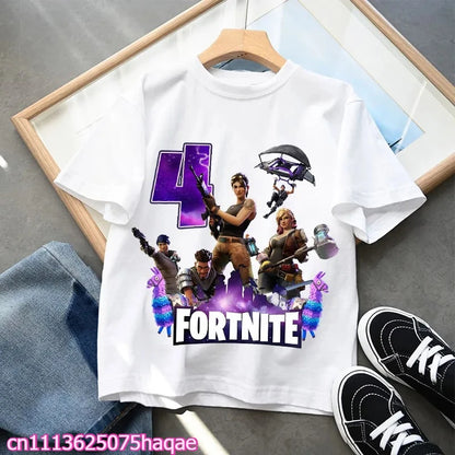 Fortnites Kids T-shirts Birthday Number 1-10 Printed T-shirt Boys Summer Casual Short Sleeves Sports Tops Children's Clothing