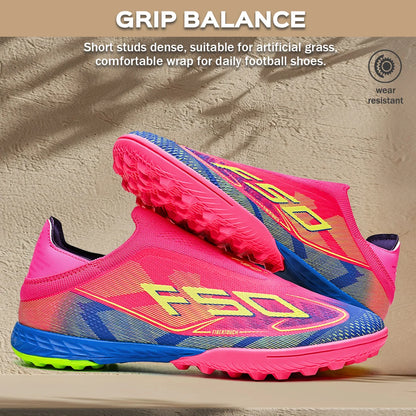 Professional Training TF Soccer Shoes for Men Women Kids PU+Fabric Breathable Wear-Resistant Rubber Sole
