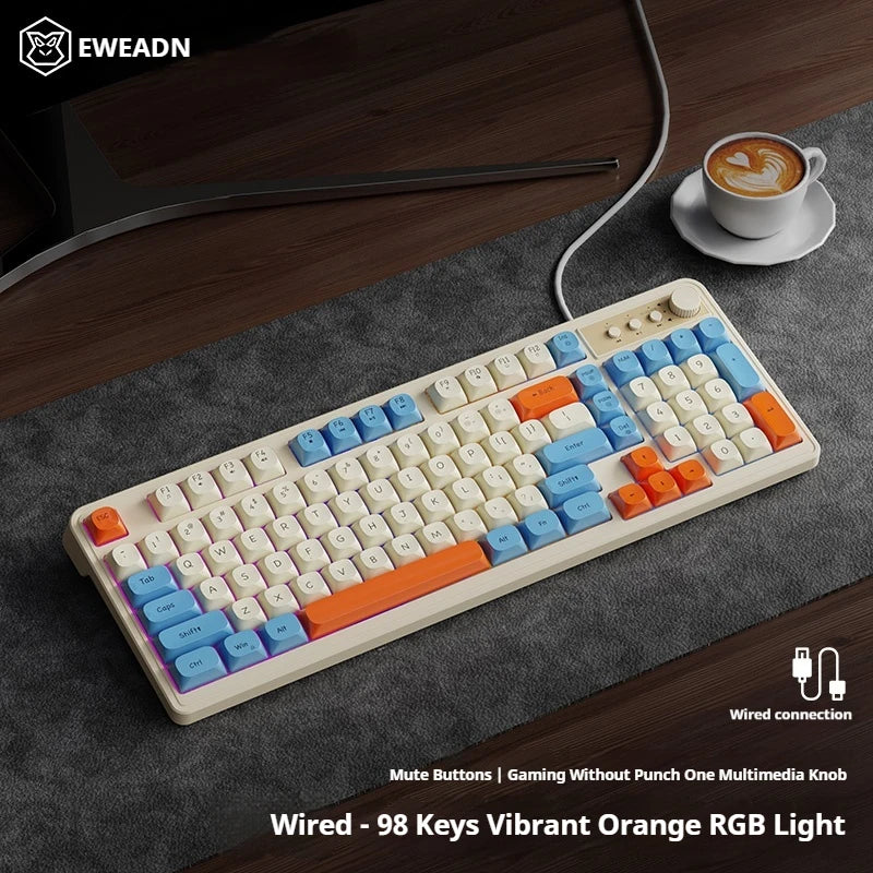 Teclado gaming de oficina EWEADN G98, membrana con retroiluminación arcoíris, USB con cable, externo y silencioso, área numérica, diseño Digh