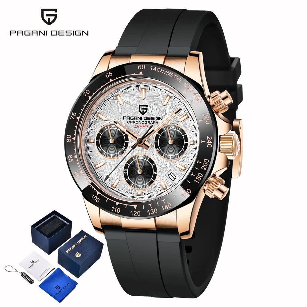 PAGANI DESIGN New Gold Blue Luxury Quartz Watch For Men Gift Box VK63 Movt Chronograph Sapphire Crystal Stainless Steel Watch