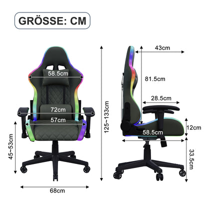 Ergonomic Gaming Chair with LED RGB Lights, Adjustable Gamer Chair with Lumbar Massage Support, Reclining Computer Chair for Teens & Adults