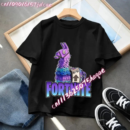Fortnites Kids Black Cotton T Shirt Fortress Night Baby Short Sleeve Tees Shirt Cartoon Boy Girl Summer Clothes Kawaii Tops Gift