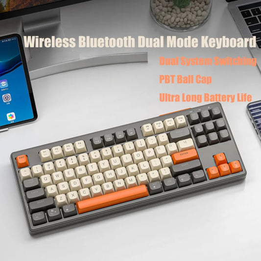M87 Wireless Bluetooth Dual Mode Keyboard, Mechanical Feeling Gaming Gaming Office Mute PBT Ball Cap Rainbow Light