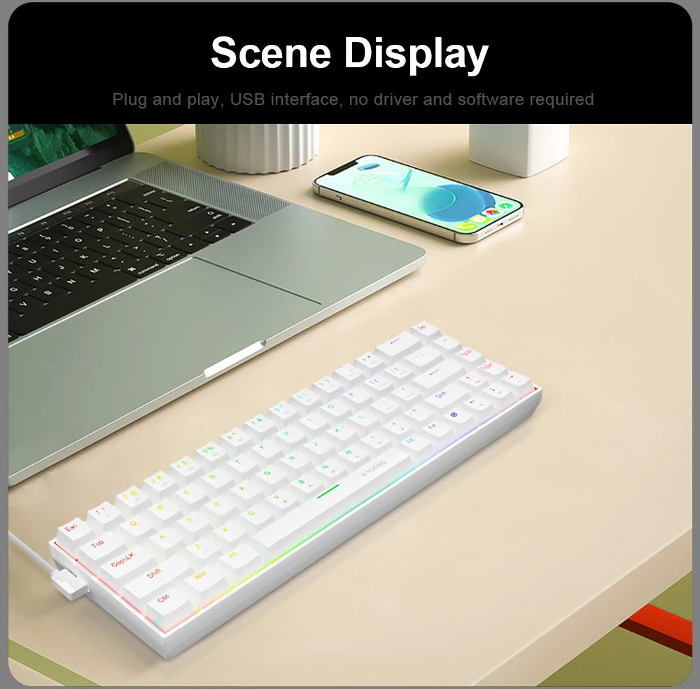 E-YOOSO Z686 RGB USB 60% Mini Slim Mechanical Gaming Wired Keyboard Red Switch 68 Keys Russian Brazilian Portuguese for Compute