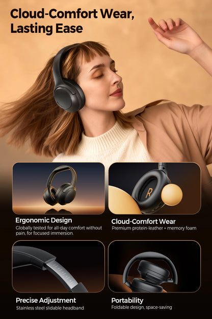 SoundPEATS Cove pro Headphones Bluetooth 6.0 -56dB ANC, Noise-Cancelling Headset, Hi-Res LDAC Lossless Audio, 95H Battery,7-Mic