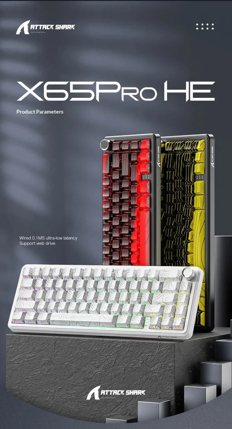 Attack Shark X65 PRO HE Magnetic Switch Keyboards 8K RT0.001mm Side Engraving Bluetooth Wireless Gaming Keyboards Windows Mac PC
