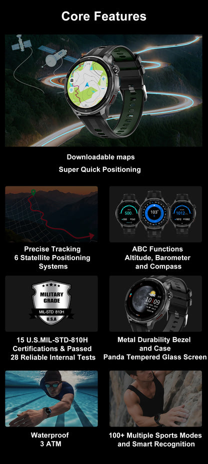 New 4GB Storage Smart Watch GPS Offline Map Local Music Video 200+Custom Dial Swim Outdoor Sport Explosion-proof Military Watchs