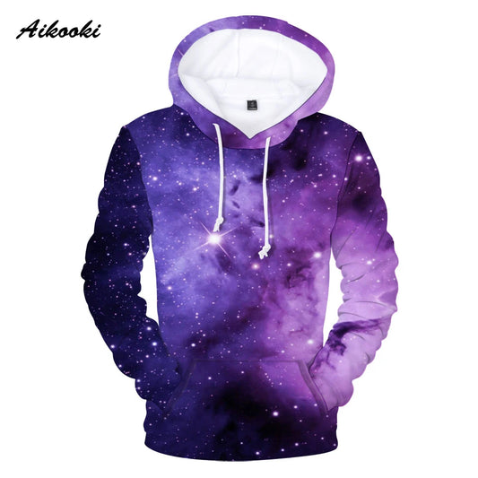 Sweatshirts com Capuz 3D Classic Popular Purple Sky Male Space Galaxy para Homem/Mulher, Camisola de Manga Comprida Casual Pullover