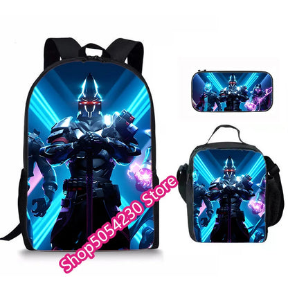 Mochila Fortnited 3PCS para Rapazes, Victory Game, 16 Polegadas, Resistente à Água, Mochila Pré-Escolar, Mochilas Escolares Fixes para o Ensino Básico