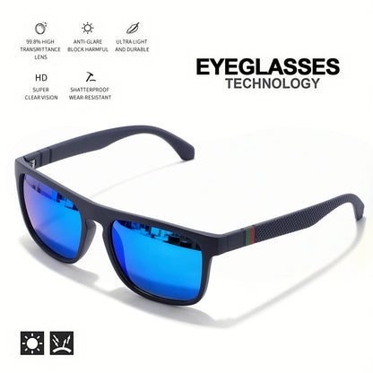 3 ks klasických retro polarizovaných čtvercových slunečních brýlí – červené/zelené pruhované stranice, UV400, unisex, pro každodenní nošení, outdoor, rybaření a řízení