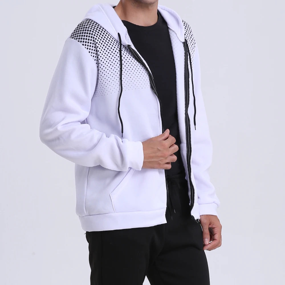 Men's Zip Up Hoodie Pocket Polka Dot Print Hooded Sweatshirt Sport Outdoor Casual Slim Fit Men Spring Autumn Zipper Hoodie