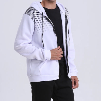 Men's Zip Up Hoodie Pocket Polka Dot Print Hooded Sweatshirt Sport Outdoor Casual Slim Fit Men Spring Autumn Zipper Hoodie