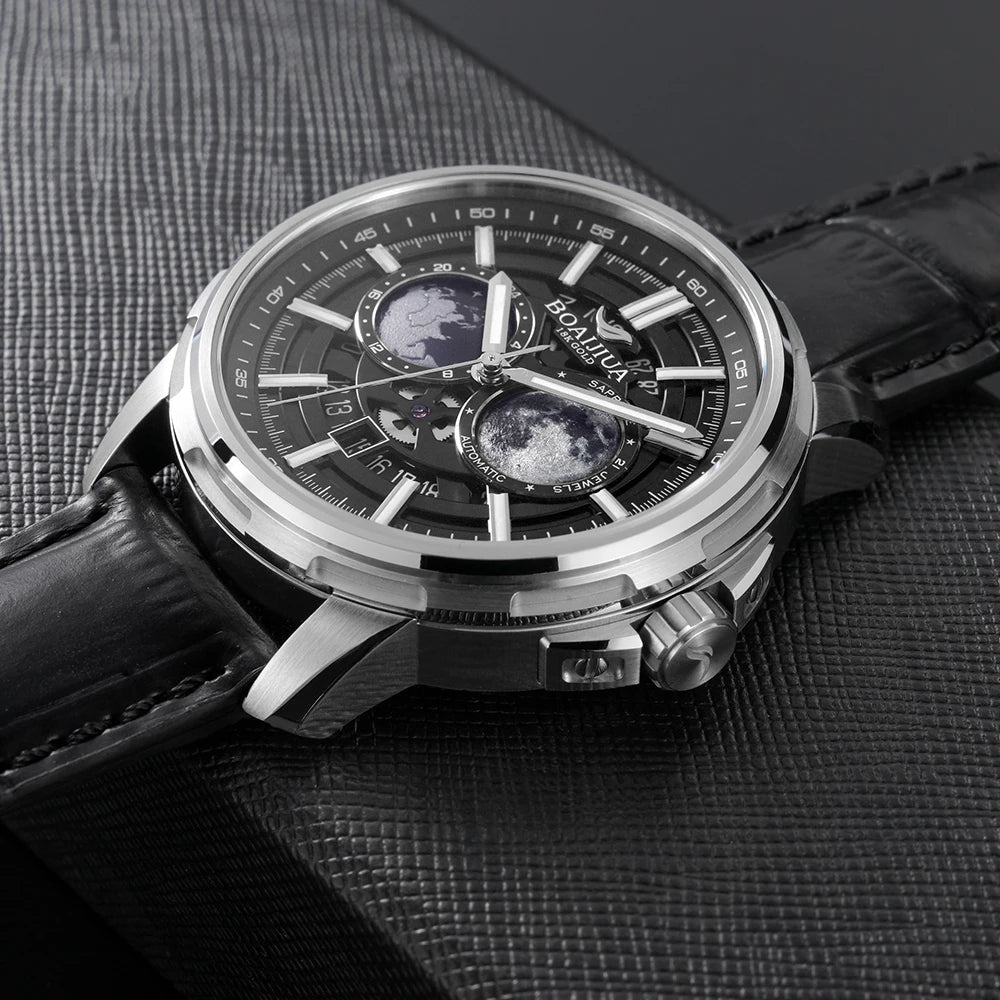 BORIAGE(BOAIJIUA) vollautomatische mechanische Herrenuhr mit Originaldesign, wasserdichte leuchtende mechanische Armbanduhr