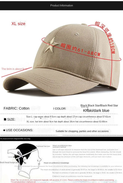 Baseballová čepice Big Head Plus Size, 100 % bavlna, vhodná pro muže i ženy, nastavitelná, čepice typu „dad hat“, nadměrná velikost 58–60 cm, 61–65 cm