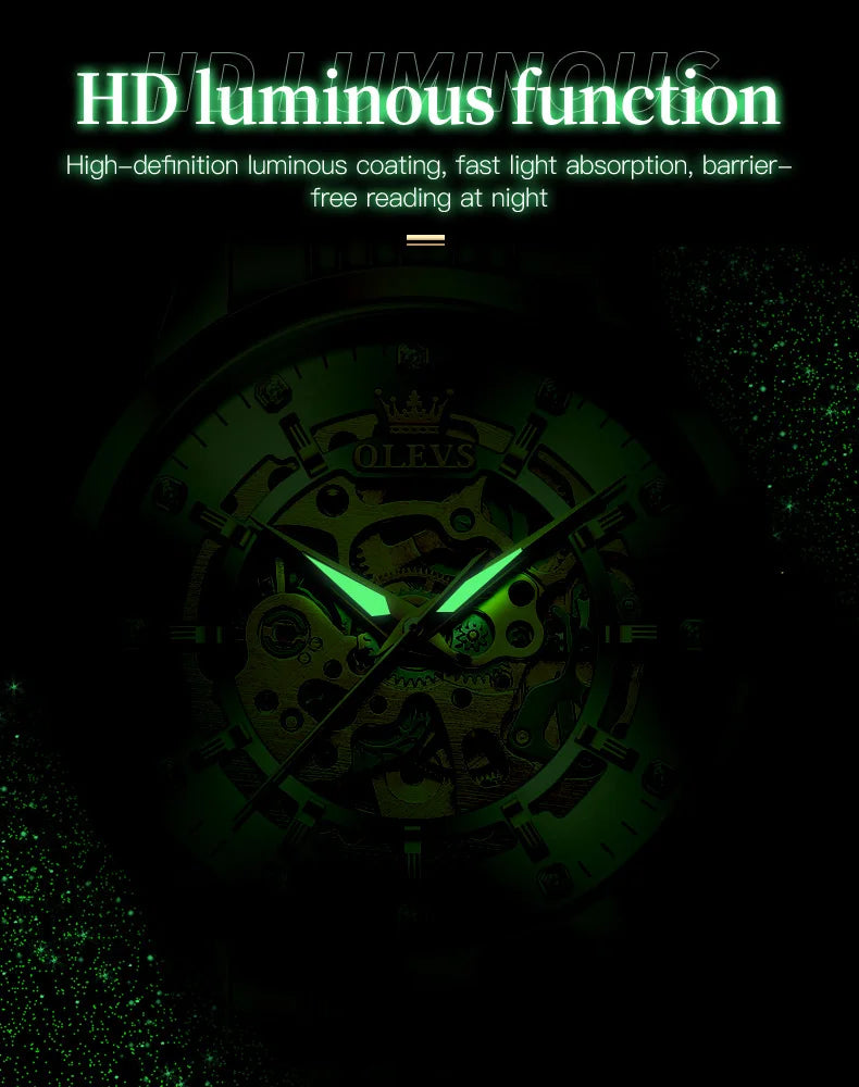 OLEVS 9920 Original Skeleton Men's Watches Solid Stainless Steel Waterproof Luminous Man Watch Luxury Automatic Mechanical Watch