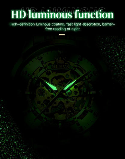 OLEVS 9920 Original Skeleton Men's Watches Solid Stainless Steel Waterproof Luminous Man Watch Luxury Automatic Mechanical Watch