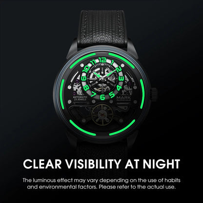 MARK FAIRWHALE Men's Automatic Watch Skeleton Dial Fluororubber Strap Waterproof Luxury Fashion Wristwatch