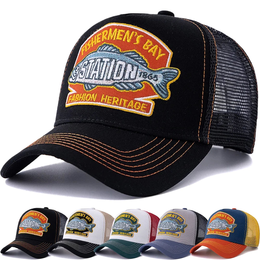 Gorra de béisbol unisex de verano para pesca, gorra trucker de malla transpirable para hombre y mujer, gorra estilo pescador Big Fish, gorra de moda para exteriores